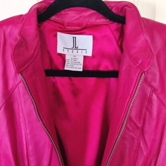 JL Studio Vintage Leather Moto Jacket in Hot Pink w/Matching Gloves, Sz 14W, EUC - Picture 9 of 14